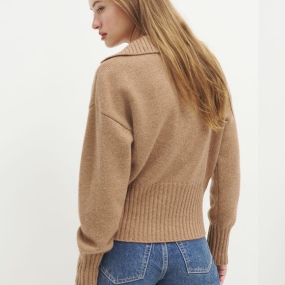 Reformation Camel Collared V-Neck Sweater Size L - Picture 3 of 7